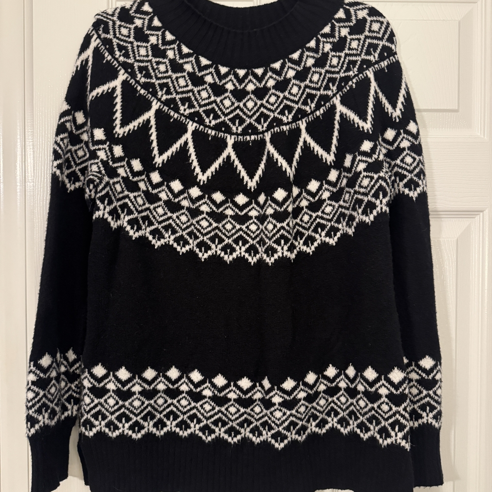 Loft Black and White Geometric Sweater